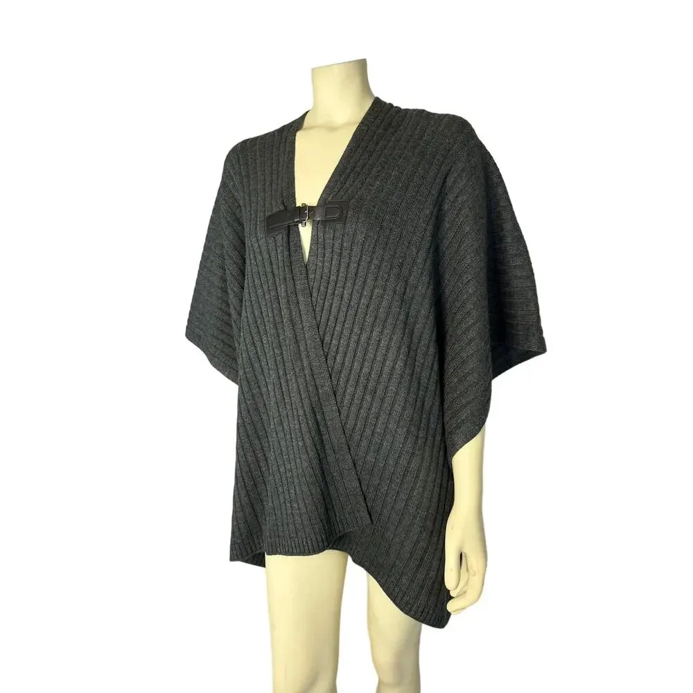 MICHAEL MICHAEL KORS Leather-Trim Poncho in charcoal size med / one size